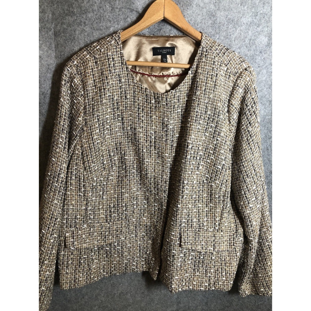 Talbots Blazer Womens 22W Gold Fleck Wool Blend Full Zip Holiday Party Classic
